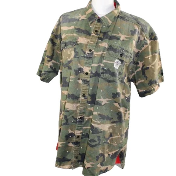 Hustle Gang Short Sleeve Green Tan Camo Button Down Shirt Size: 2X - Picture 5 of 10